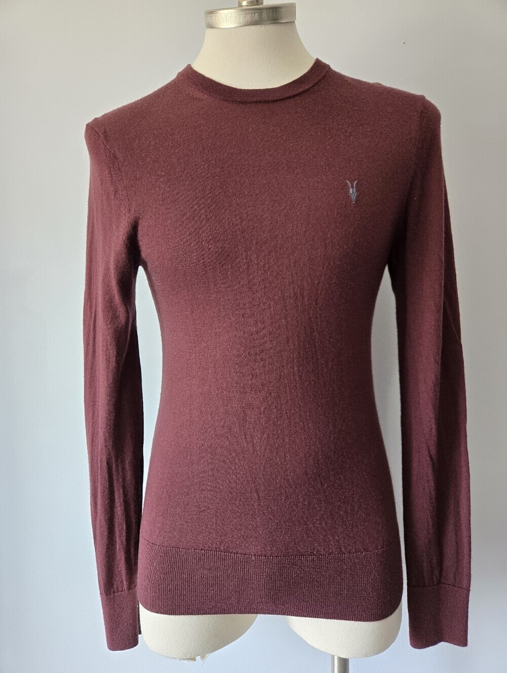 AllSaints Merino Wool Red Wine Mode Crewneck Sweater. Size Medium